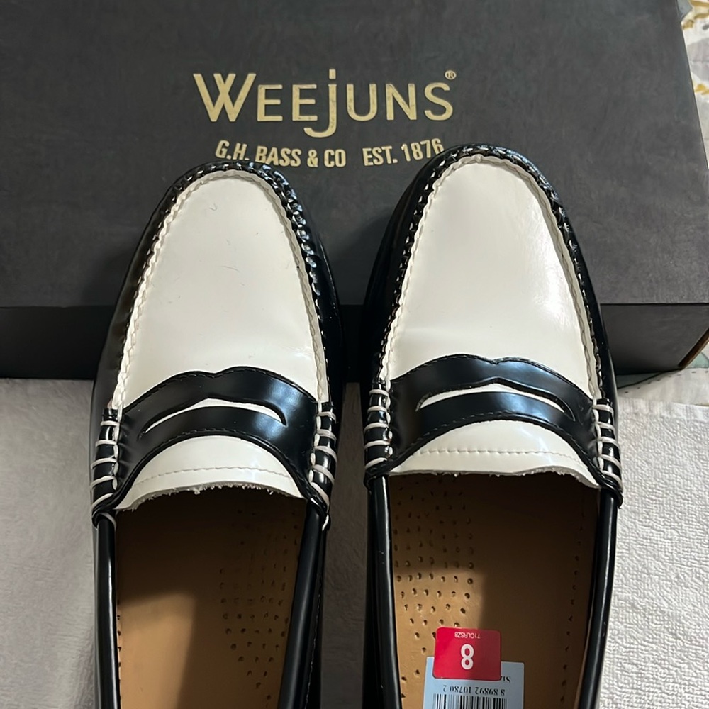 Weejuns black and white loafers